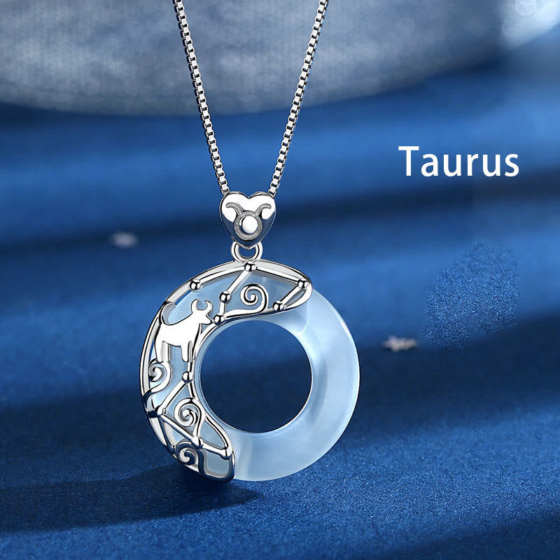 Collier Zodiaque Œil de Chat Bleu en Argent Sterling 925 – Pendentif Astrologique Unisexe