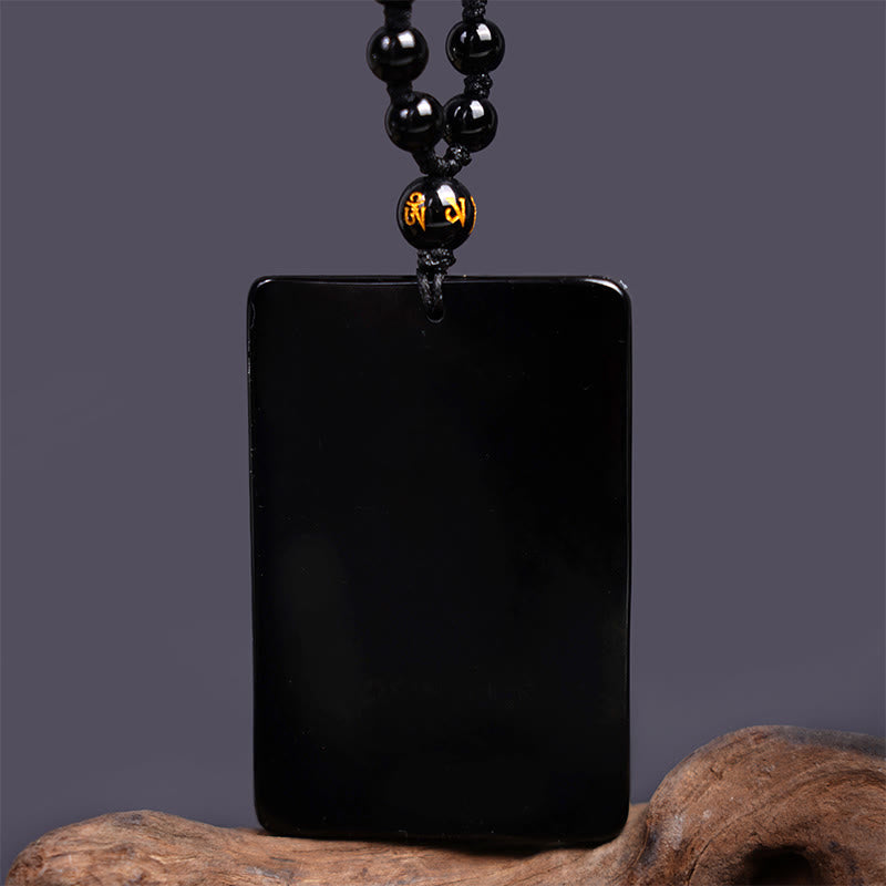 Pendentif Guan Gong en Obsidienne Noire Naturelle