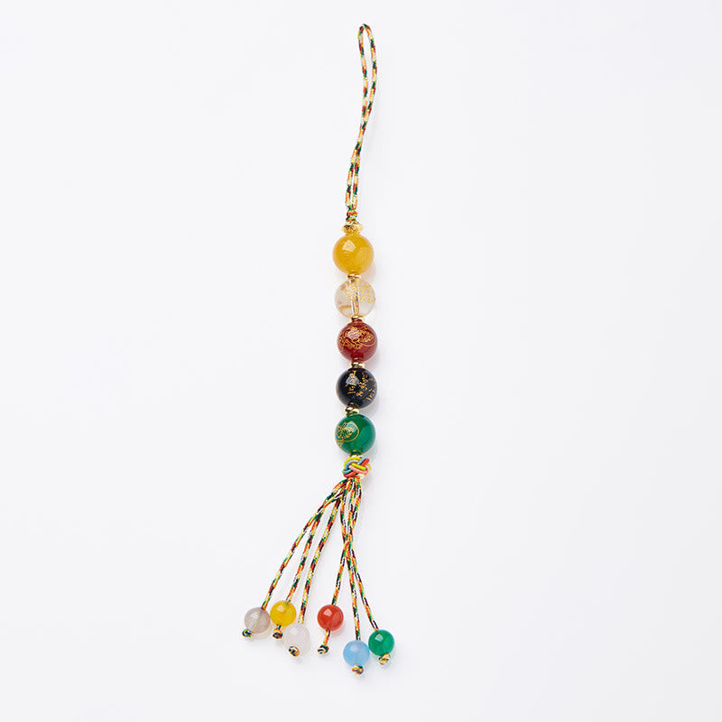 — Suspension Voiture 5 Dieux de la Richesse en Agate Naturelle — Bijou Spirituel Tibétain (8 mm / 10 mm)
