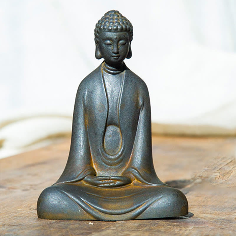 Statue Bouddha Méditation en Poudre de Fer | Sculpture 12 cm Effet Rouille