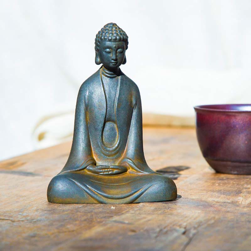 Statue Bouddha Méditation en Poudre de Fer | Sculpture 12 cm Effet Rouille