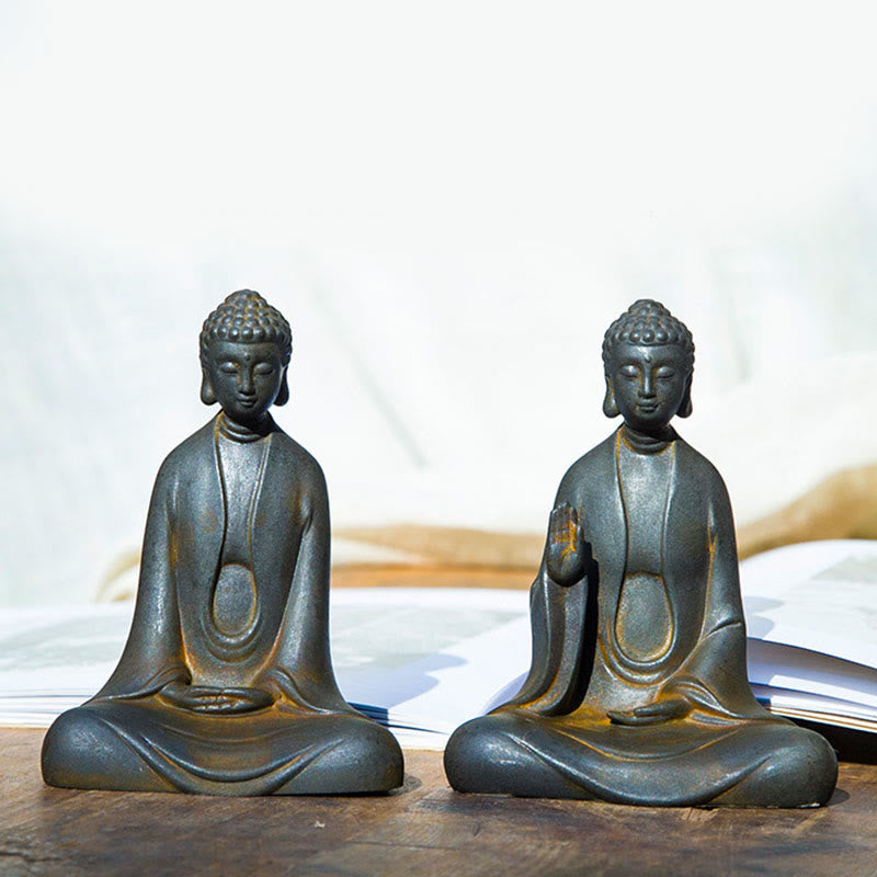 Statue Bouddha Méditation en Poudre de Fer | Sculpture 12 cm Effet Rouille