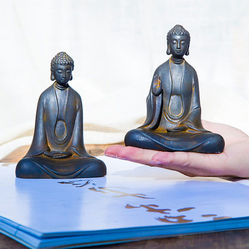 Statue Bouddha Méditation en Poudre de Fer | Sculpture 12 cm Effet Rouille