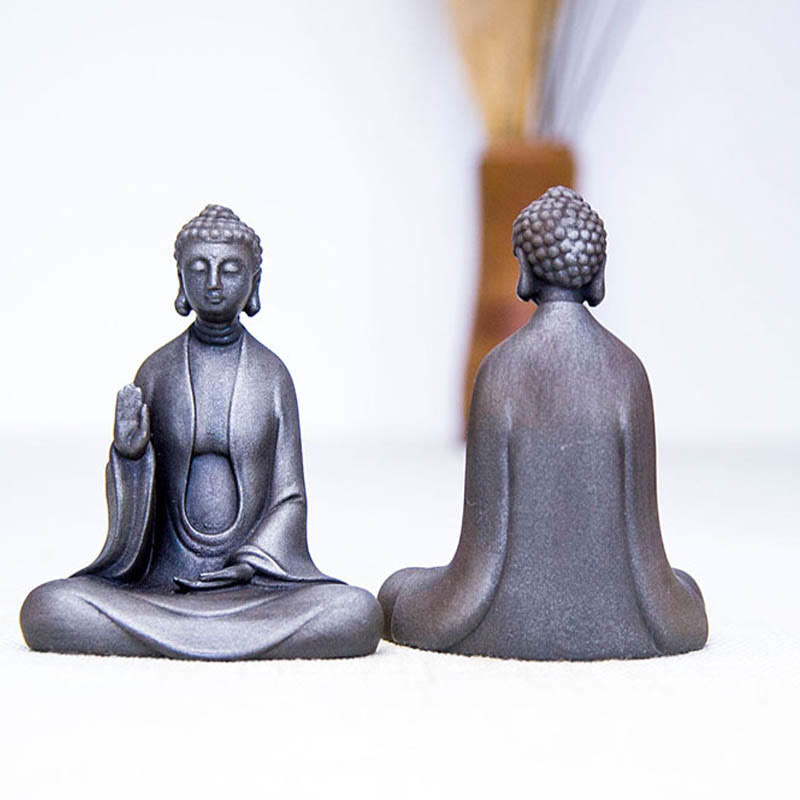 Statue Bouddha Méditation en Poudre de Fer | Sculpture 12 cm Effet Rouille