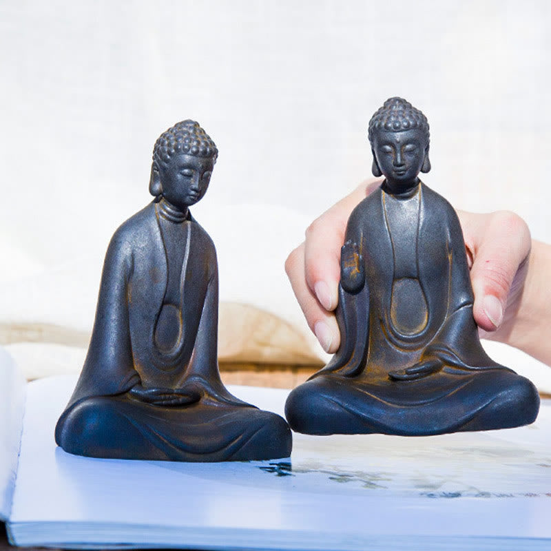 Statue Bouddha Méditation en Poudre de Fer | Sculpture 12 cm Effet Rouille