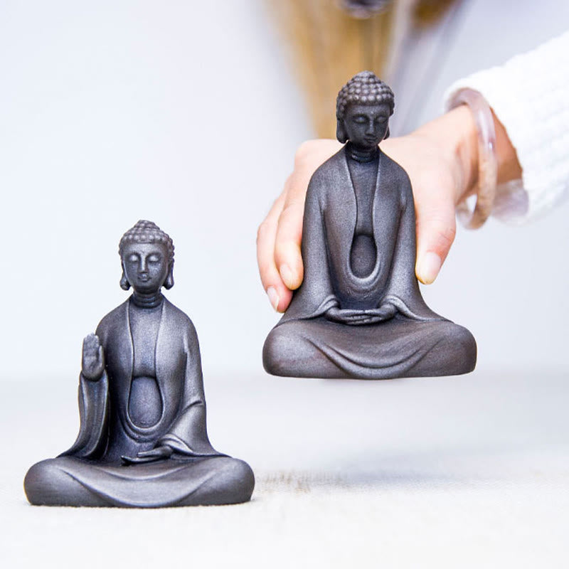 Statue Bouddha Méditation en Poudre de Fer | Sculpture 12 cm Effet Rouille