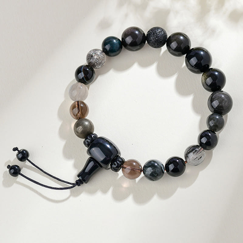 Bracelet Sagesse des Cinq Éléments en Obsidienne Noire – Perles 8 mm