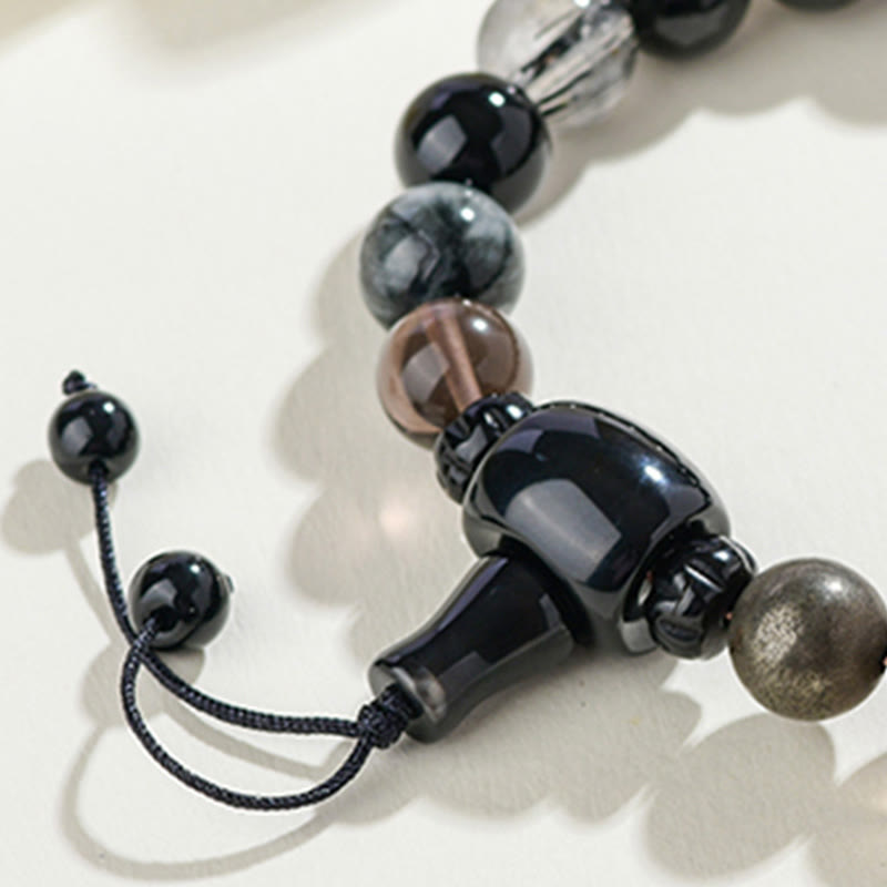 Bracelet Sagesse des Cinq Éléments en Obsidienne Noire – Perles 8 mm