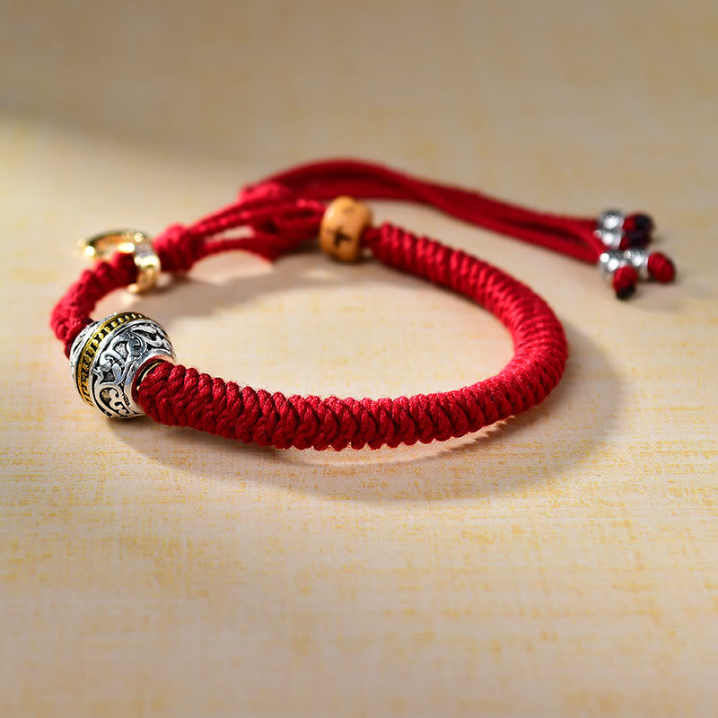 Bracelet Fil Rouge avec Breloque Tara Verte en Argent