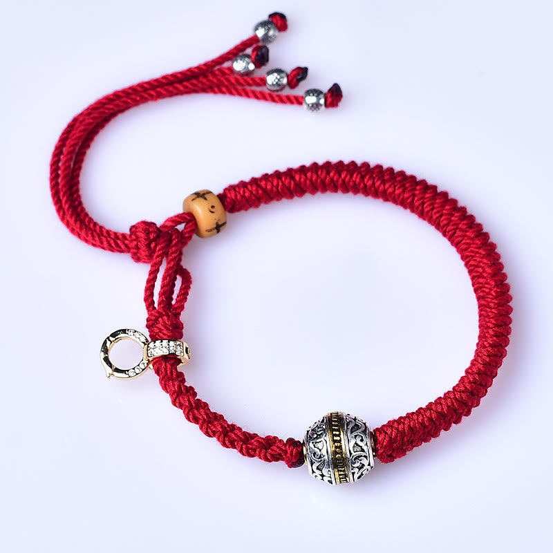 Bracelet Fil Rouge avec Breloque Tara Verte en Argent