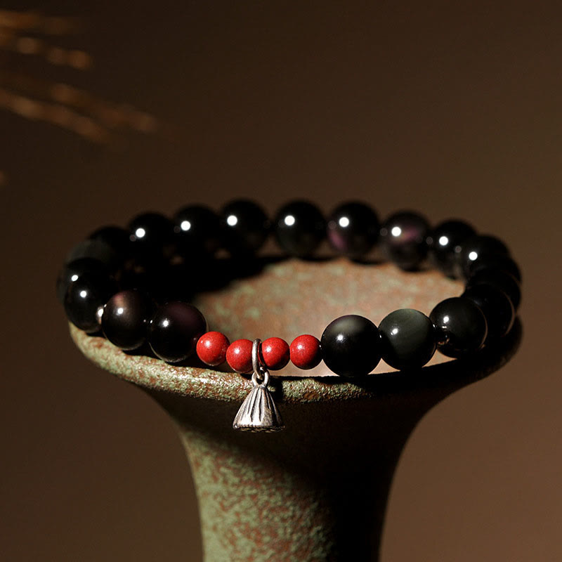 Bracelet Force Protectrice en Obsidienne Noire & Lotus – Perles 6 ou 8 mm