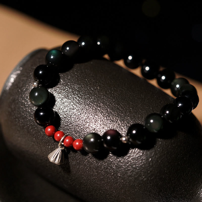 Bracelet Force Protectrice en Obsidienne Noire & Lotus – Perles 6 ou 8 mm