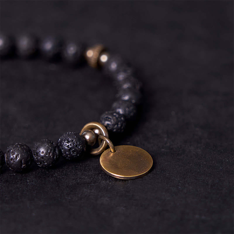 Bracelet Spirituel Apaisant en Pierre de Lave 6 mm & Pendentif Cuivre