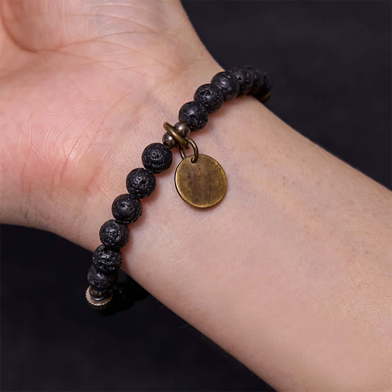 Bracelet Spirituel Apaisant en Pierre de Lave 6 mm & Pendentif Cuivre
