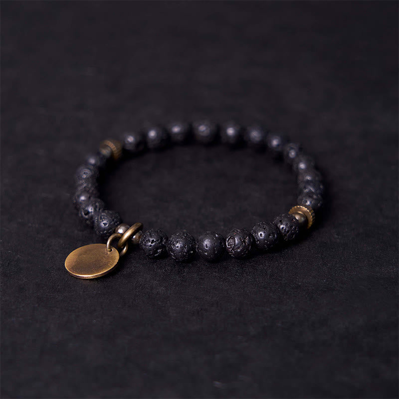 Bracelet Spirituel Apaisant en Pierre de Lave 6 mm & Pendentif Cuivre