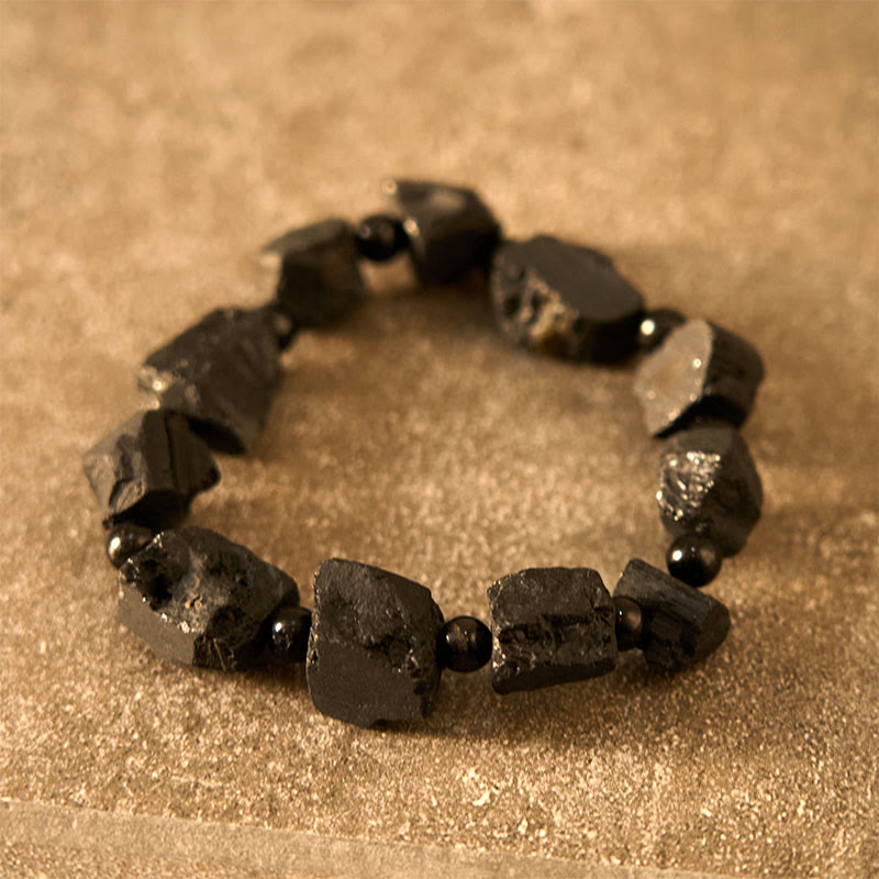 Bracelet Spirituel en Tourmaline Noire Naturelle (Pierres Brutes)