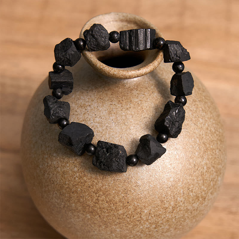 Bracelet Spirituel en Tourmaline Noire Naturelle (Pierres Brutes)