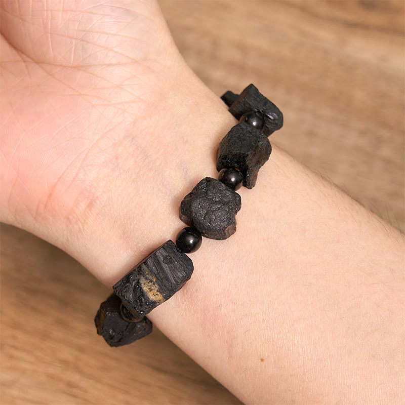Bracelet Spirituel en Tourmaline Noire Naturelle (Pierres Brutes)