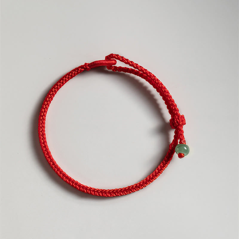 Bracelet Connexion en Jade Naturel 6 mm & Fil Rouge Ajustable