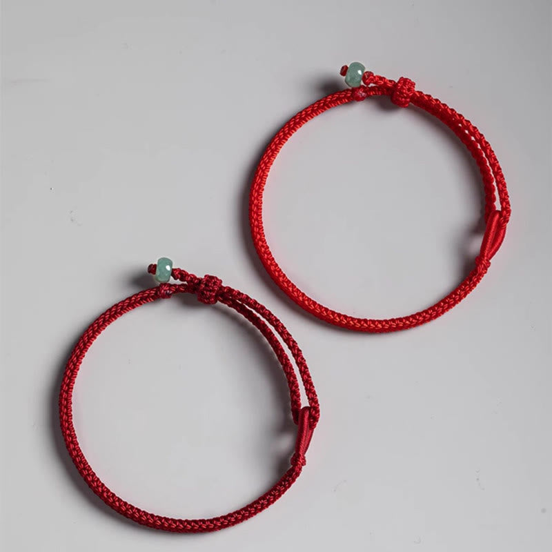 Bracelet Connexion en Jade Naturel 6 mm & Fil Rouge Ajustable