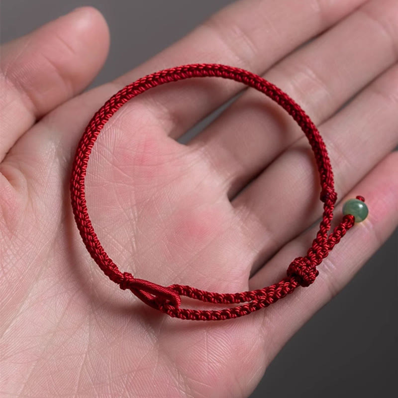 Bracelet Connexion en Jade Naturel 6 mm & Fil Rouge Ajustable