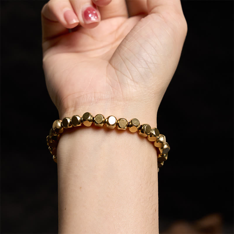 Bracelet Porte-Bonheur en Cuivre Pur, Perles Cubiques 6 mm