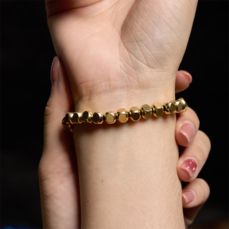 Bracelet Porte-Bonheur en Cuivre Pur, Perles Cubiques 6 mm