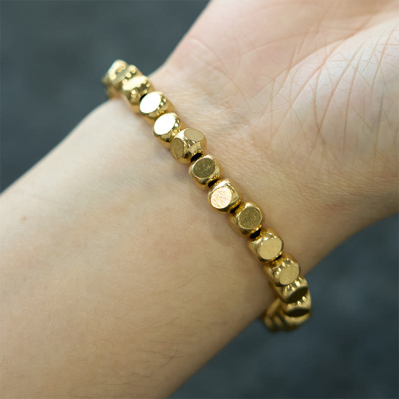 Bracelet Porte-Bonheur en Cuivre Pur, Perles Cubiques 6 mm