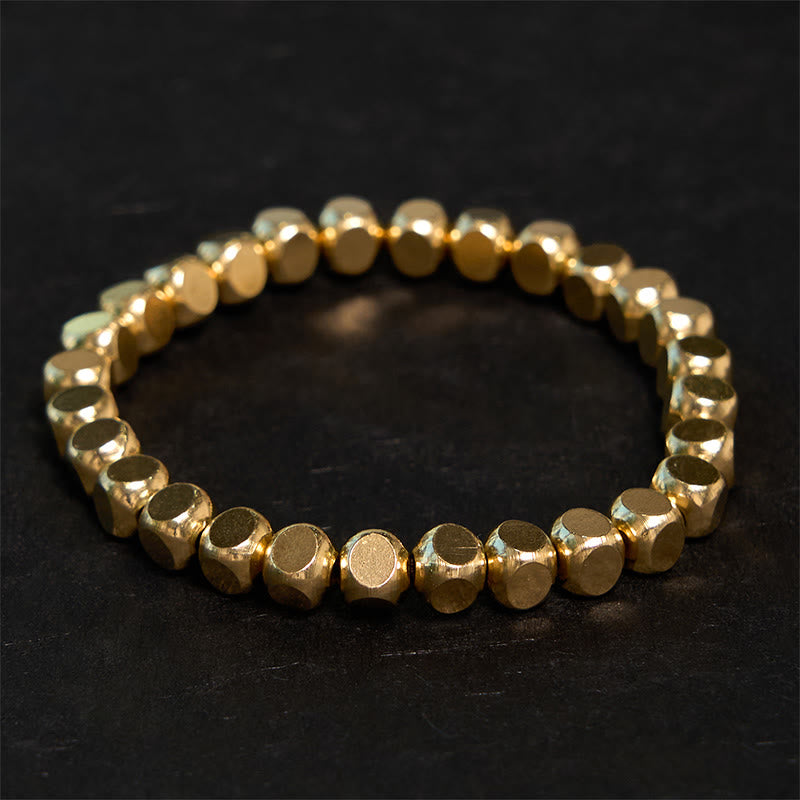 Bracelet Porte-Bonheur en Cuivre Pur, Perles Cubiques 6 mm