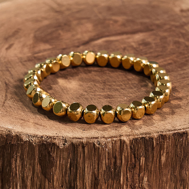 Bracelet Porte-Bonheur en Cuivre Pur, Perles Cubiques 6 mm
