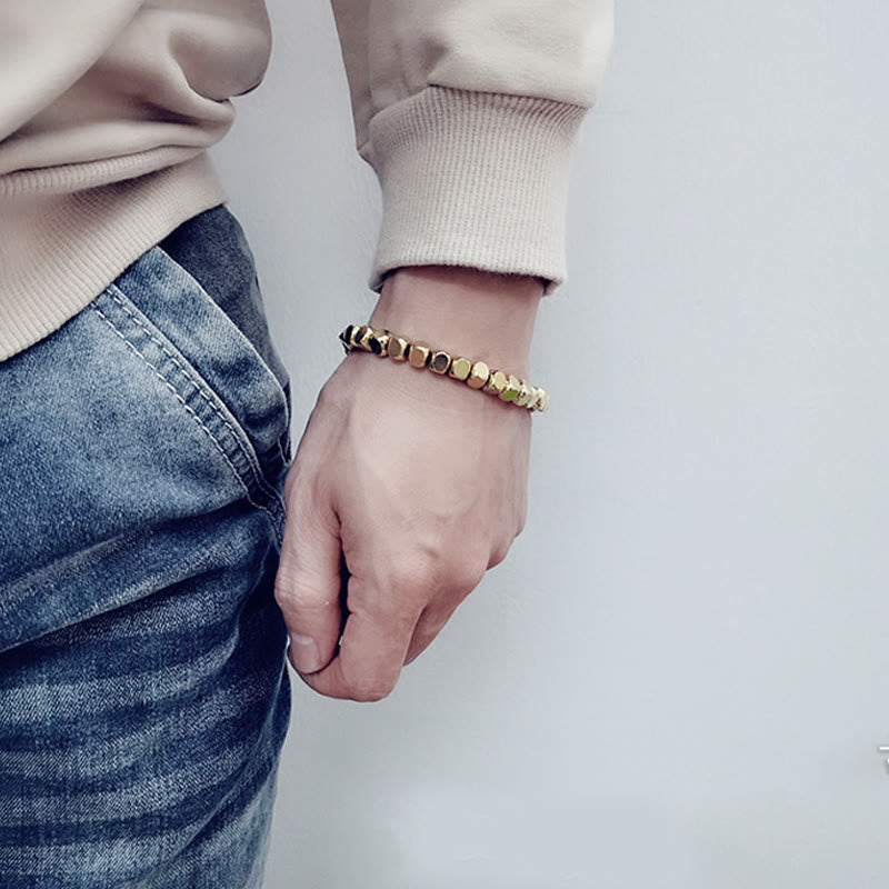 Bracelet Porte-Bonheur en Cuivre Pur, Perles Cubiques 6 mm