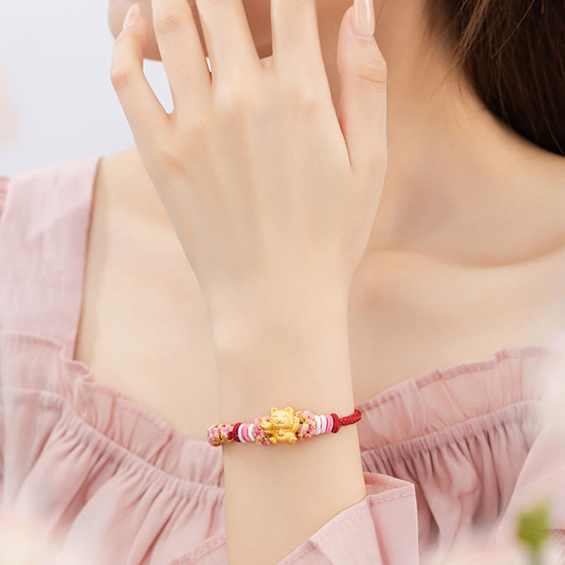 Bracelet Fil Rouge avec Charm Chat Porte-Bonheur en Argent Sterling 999