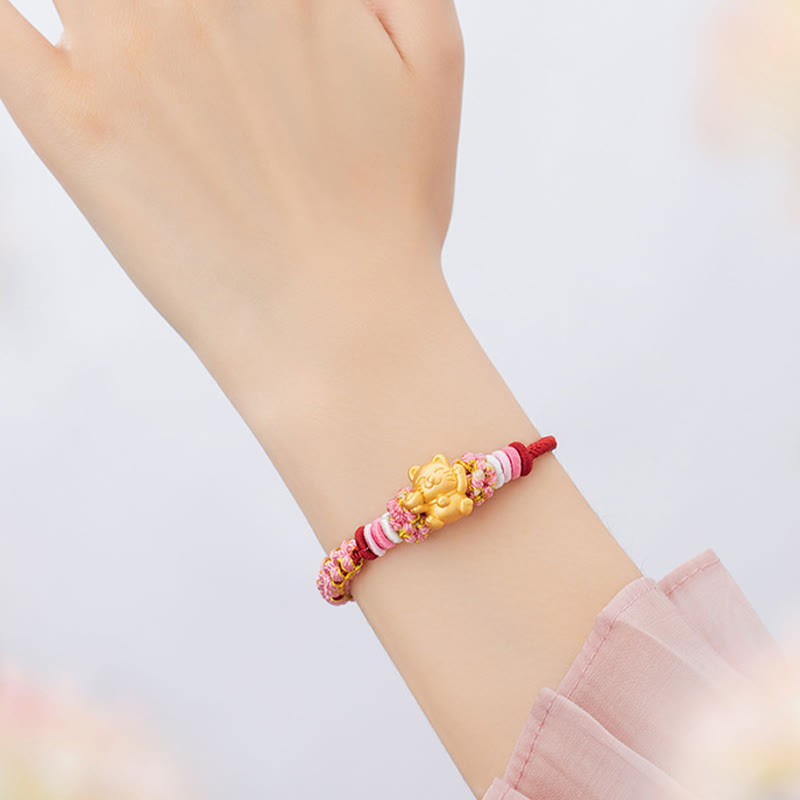 Bracelet Fil Rouge avec Charm Chat Porte-Bonheur en Argent Sterling 999