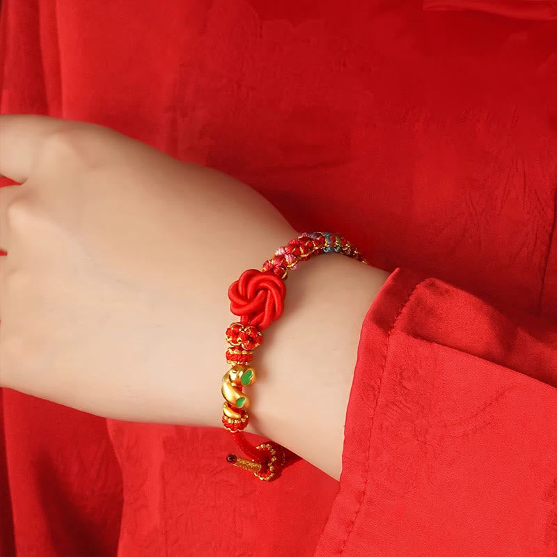 Bracelet de Protection Fil Rouge avec Breloque Serpent en Alliage de Cuivre (Ajustable)