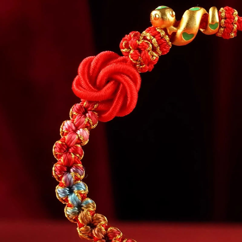 Bracelet de Protection Fil Rouge avec Breloque Serpent en Alliage de Cuivre (Ajustable)