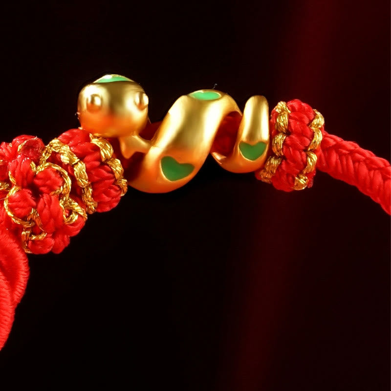 Bracelet de Protection Fil Rouge avec Breloque Serpent en Alliage de Cuivre (Ajustable)