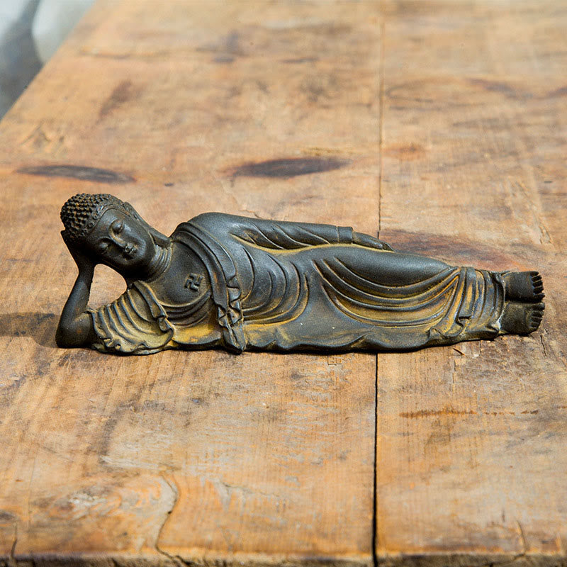 Bouddha couché Shakyamuni Poudre de fer Rouille Statue en résine coulée Décoration de la maison