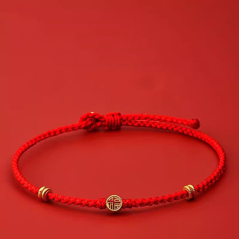 Bracelet Porte-Bonheur Fil Rouge & Symbole Fu en Argent Sterling 925