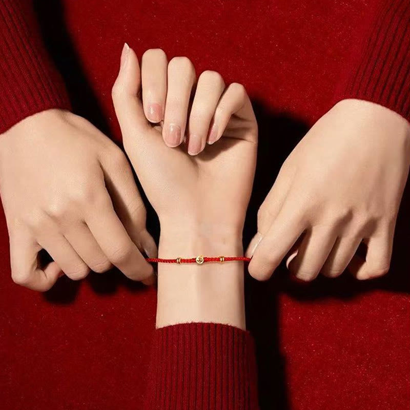 Bracelet Porte-Bonheur Fil Rouge & Symbole Fu en Argent Sterling 925