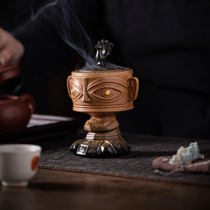 Brûleur d'encens en céramique de guérison en Buddha Stones Sanxingdui Décoration de bureau