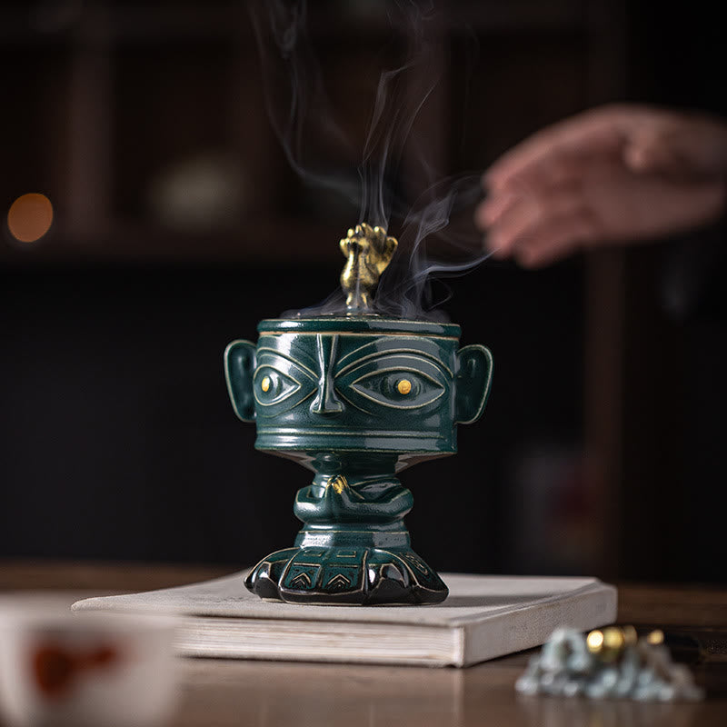 Brûleur d'encens en céramique de guérison en Buddha Stones Sanxingdui Décoration de bureau