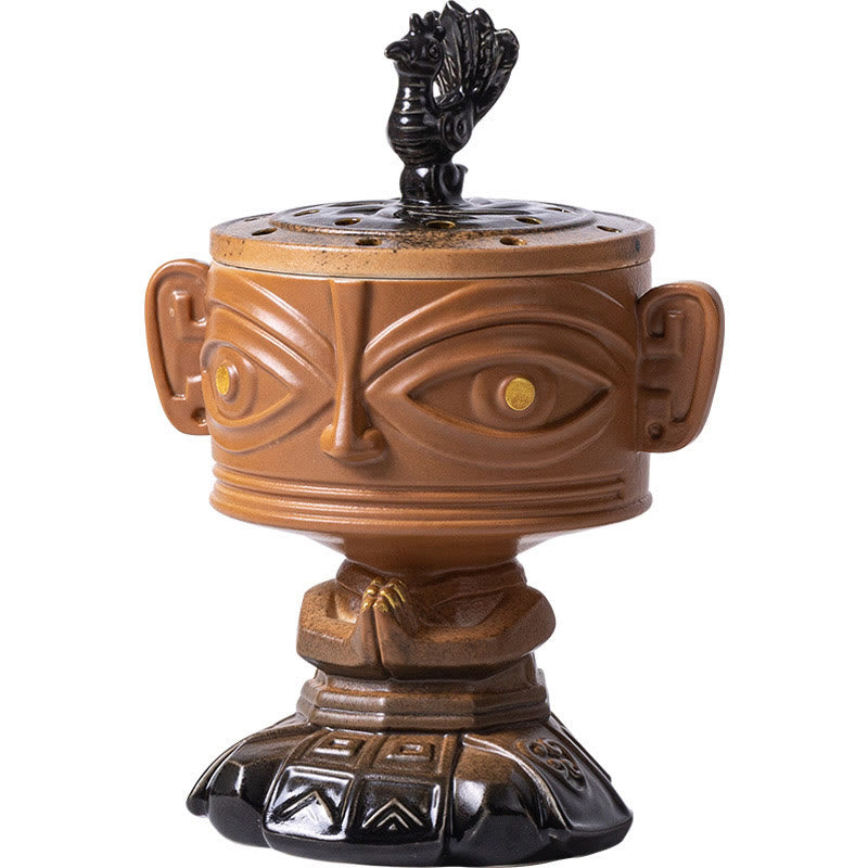 Brûleur d'encens en céramique de guérison en Buddha Stones Sanxingdui Décoration de bureau