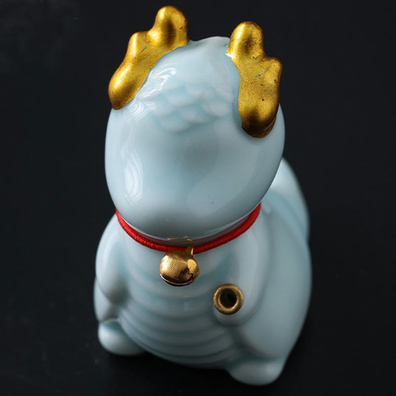 Brûleur d'encens en céramique avec cloche de dragon et Buddha Stones Décoration de bureau