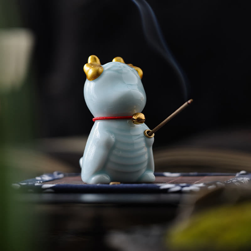 Brûleur d'encens en céramique avec cloche de dragon et Buddha Stones Décoration de bureau