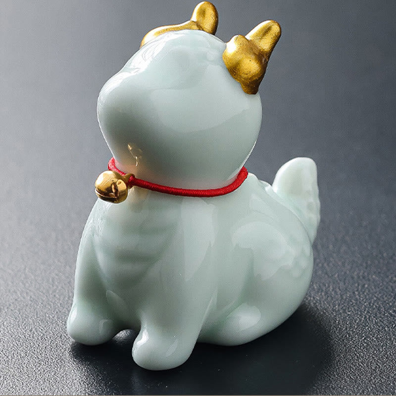 Brûleur d'encens en céramique avec cloche de dragon et Buddha Stones Décoration de bureau