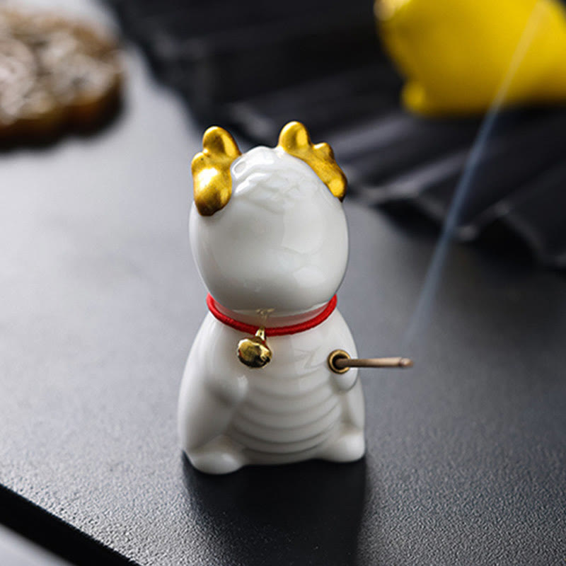 Brûleur d'encens en céramique avec cloche de dragon et Buddha Stones Décoration de bureau