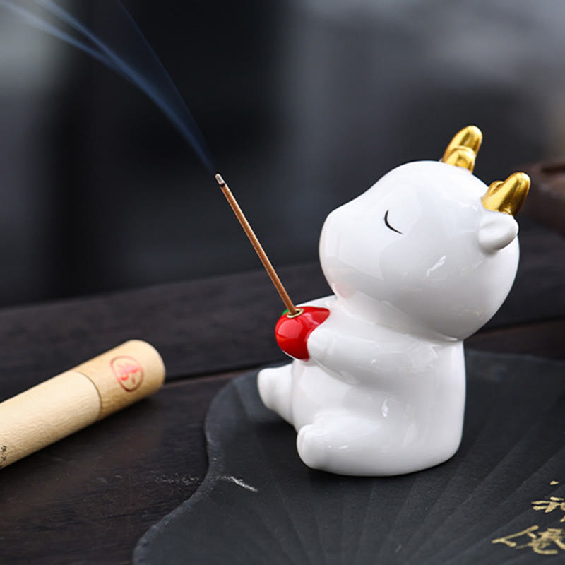 Brûleur d'encens en céramique en forme de cerf avec Buddha Stones, décoration de bureau