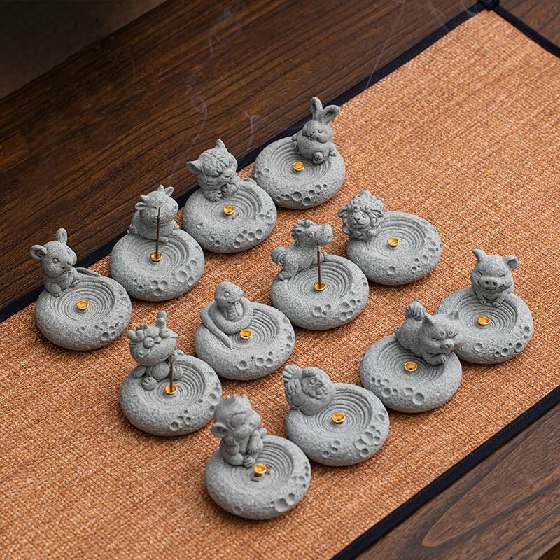 Brûleur d'encens de guérison du zodiaque chinois en Buddha Stones Décoration de bureau