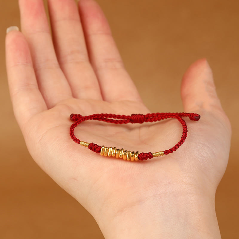 Bracelet Fil Rouge Ultra-Fin & Or 999, Tressage Artisanal Ajustable