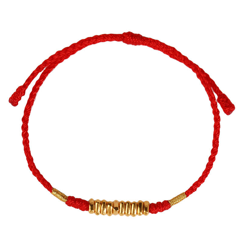 Bracelet Fil Rouge Ultra-Fin & Or 999, Tressage Artisanal Ajustable